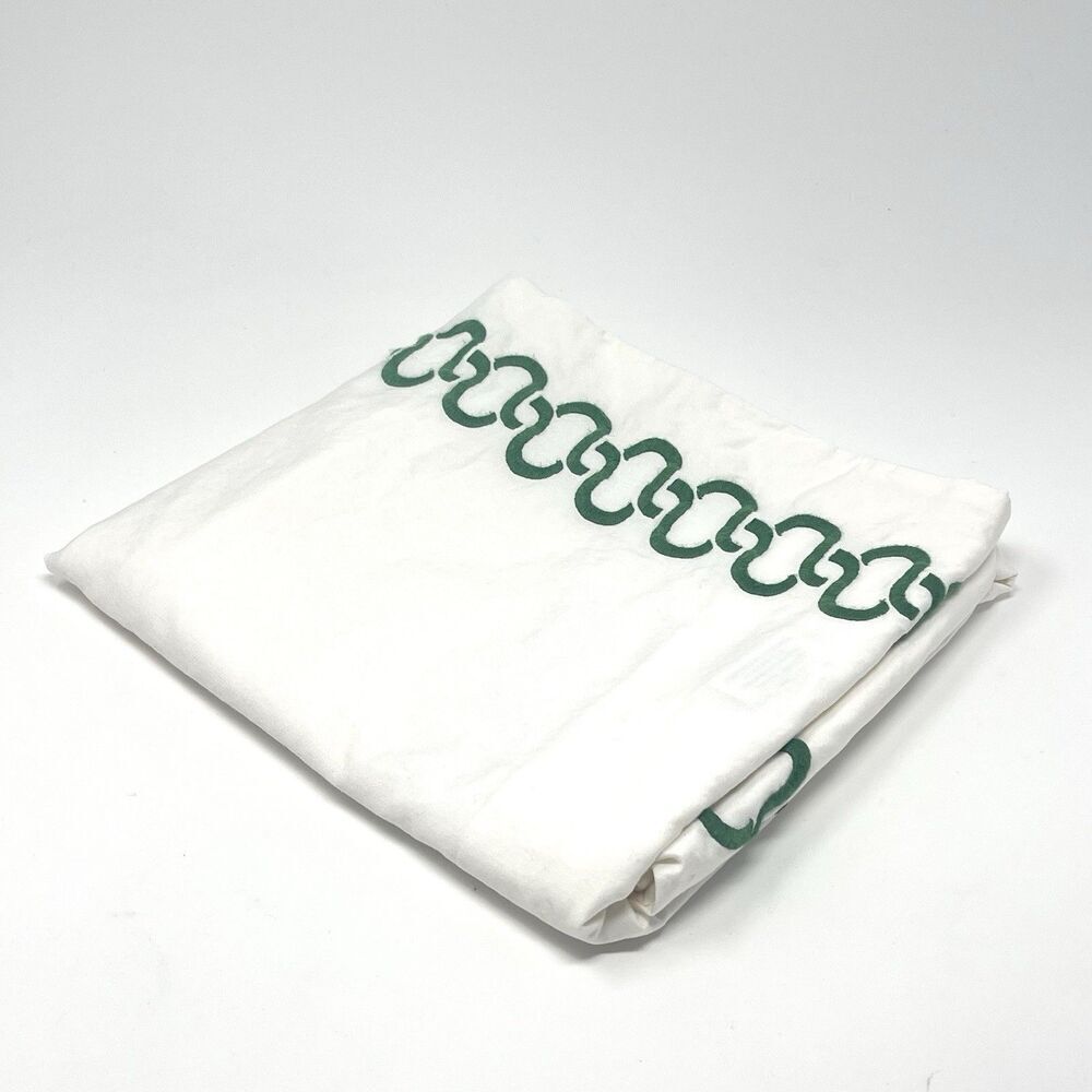 Serena & Lily White Cotton Savoy Embroidered Green Chain Euro Pillow Sham